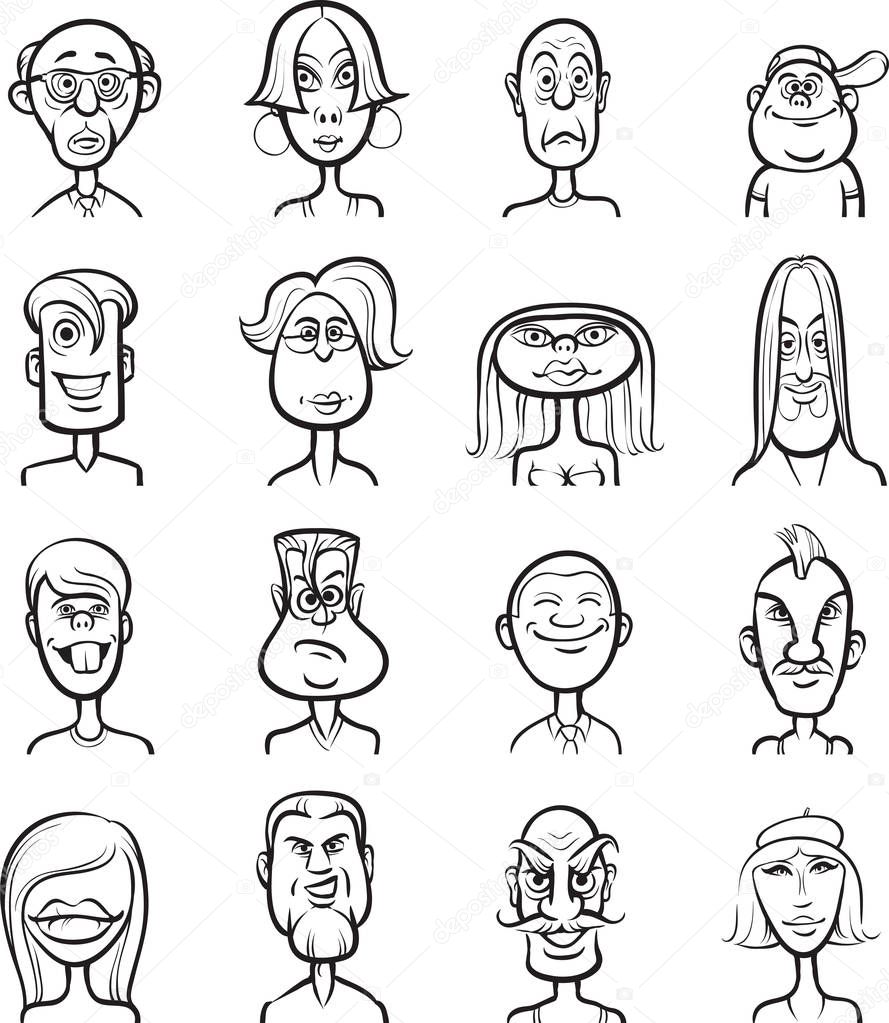 whiteboard drawing - humor cartoon faces vector collection