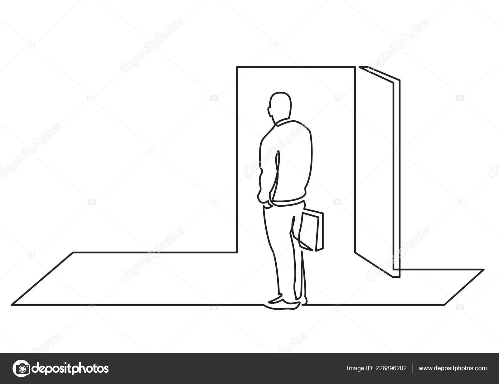Line Drawing Of Open Door Continuous Line Drawing Business