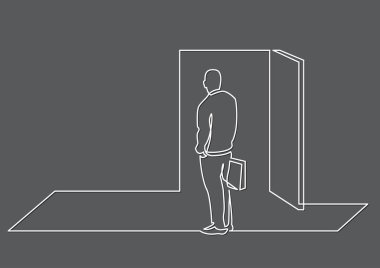 iş kavramı - adamı açık kapı bir fırsat daha önce sürekli çizgi çizme