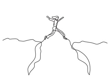 continuous line drawing of business concept - woman jumping over canyon clipart