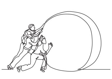 continuous line drawing of business situation - team efforts clipart