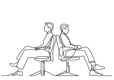 iş durumu - oturan iki çakışan işadamları sürekli çizgi çizme