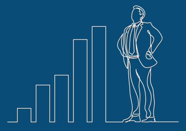 iş durumu - mutlu emin ayakta işadamı grafikler artan sürekli çizgi çizme