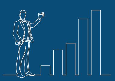 İş durumun - grafikler sunan iş adamı ayakta sürekli çizgi çizme