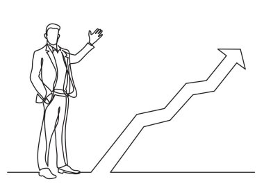 iş durumu - ayakta işadamı sunan yükselen diyagramı sürekli çizgi çizme