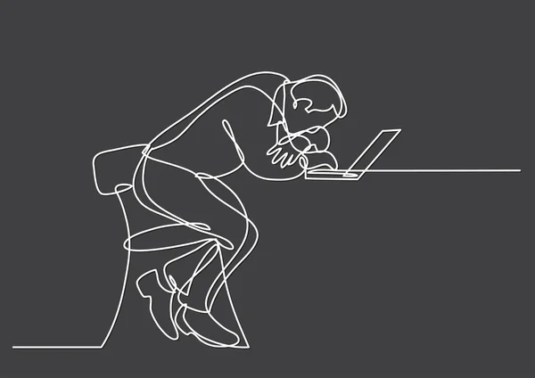 Depresif Işadamı Bihind Dizüstü Bilgisayar Oturan Sürekli Çizgi Çizme — Stok Vektör
