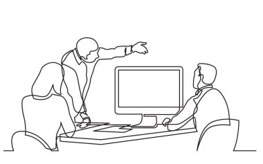 iş süreci büyük ekranda tartışırken iş takım üyelerinin sürekli çizgi çizme