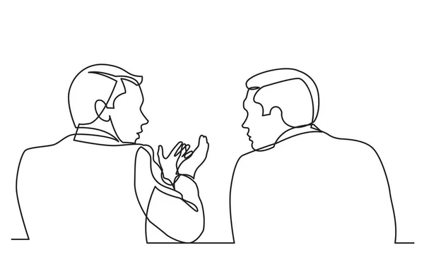 Línea Continua Dibujo Dos Hombres Hablando — Archivo Imágenes Vectoriales