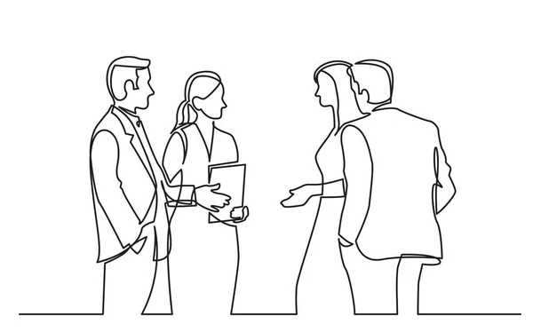 Continuous Line Drawing Standing Businee People Discussing Deal — Stock Vector