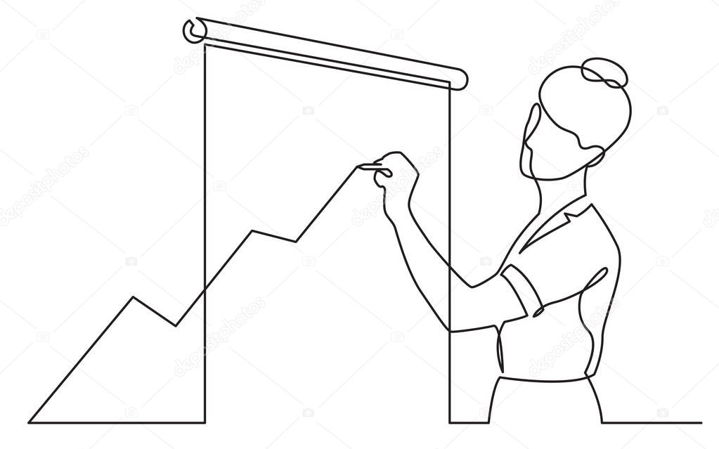 continuous line drawing of presenter drawing increasing diagram