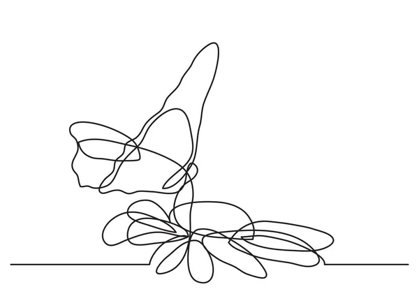 Einzeilige Zeichnung Von Schmetterling Und Blumen — Stockvektor