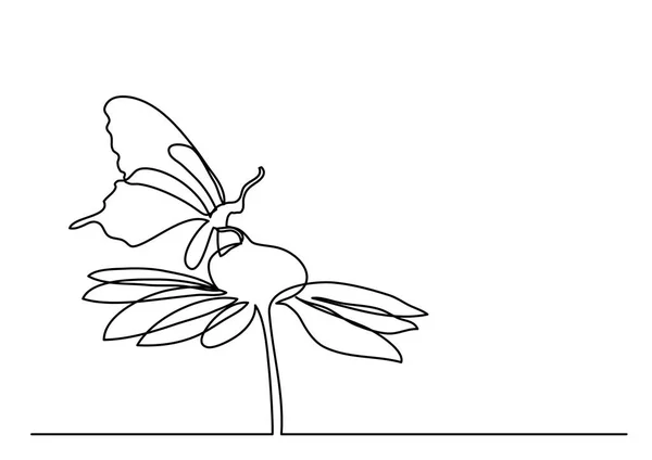 Dessin Une Ligne Papillon Fleurs — Image vectorielle