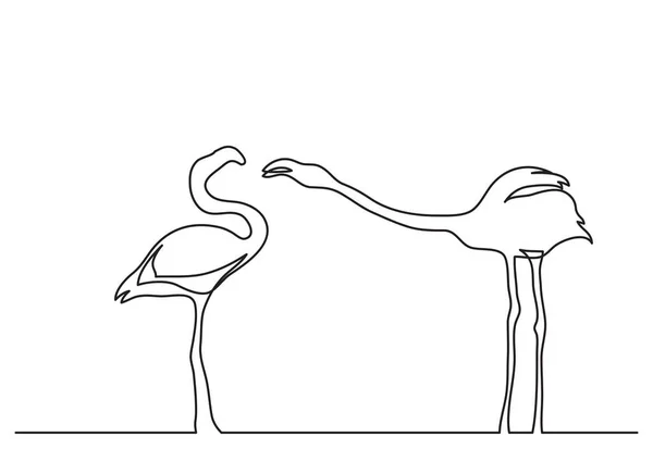 两个火烈鸟的单线绘制 — 图库矢量图片