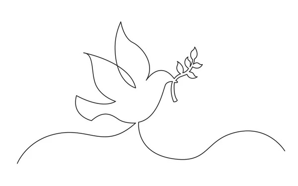 平和のシンボルのオリーブの枝をくわえた鳩の連続ラインのコンセプト スケッチ — ストックベクタ