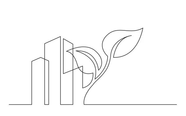 Durchgehende Linienkonzeption Skizze Zeichnung Des Grünen Stadtsymbols — Stockvektor