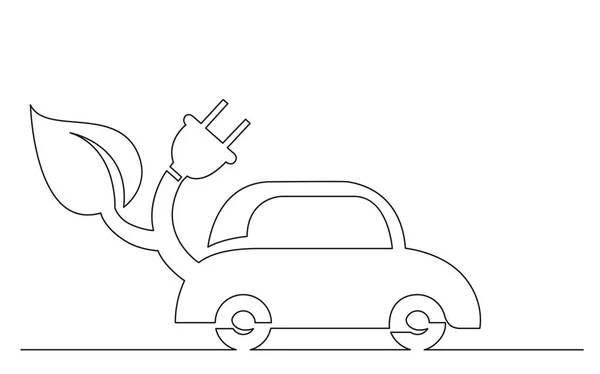 グリーン エネルギー電気自動車シンボルの描画の連続ライン コンセプト スケッチ — ストックベクタ