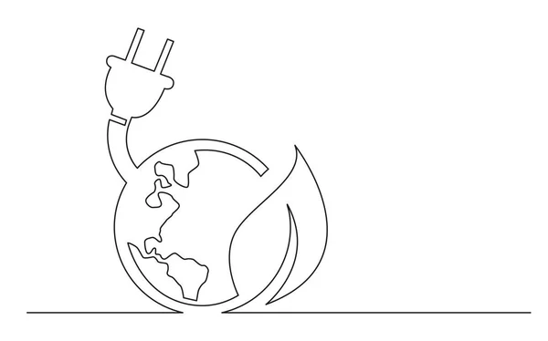 Desenho Esboço Conceito Linha Contínua Energia Elétrica Verde Planeta Símbolo —  Vetores de Stock