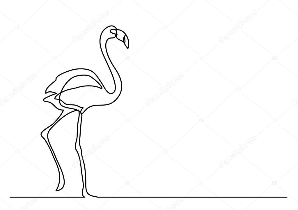 single line drawing of walking flamingo