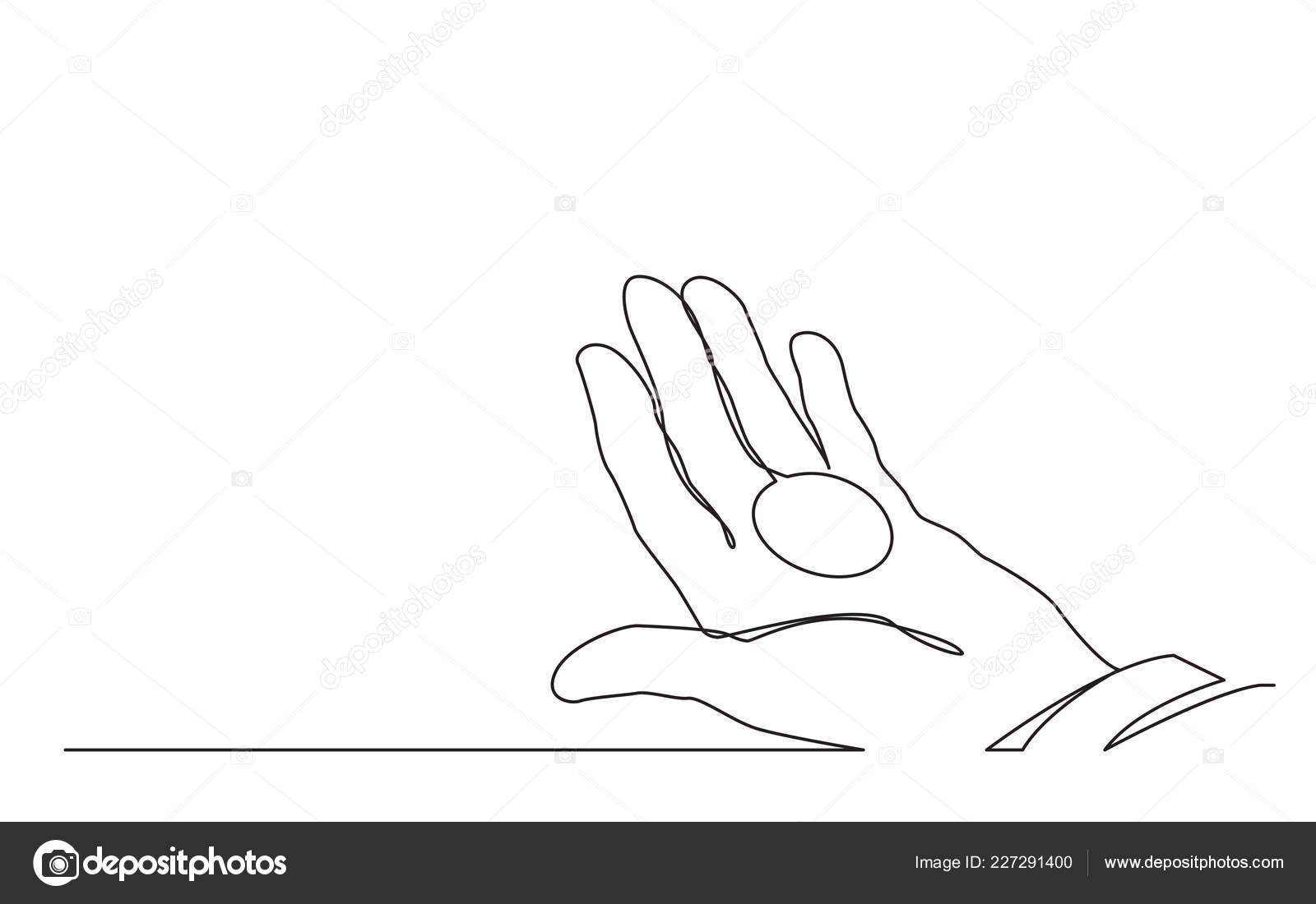Hand Hold Coin Money Line Icon Vector Isolated Outline Illustration