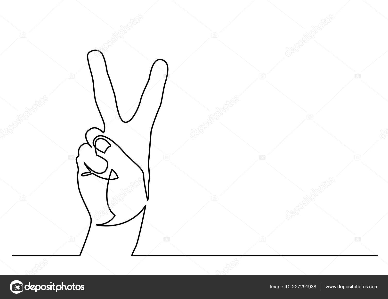 Continuous Line Drawing Hand Showing Victory Sign Stock Vector Image by