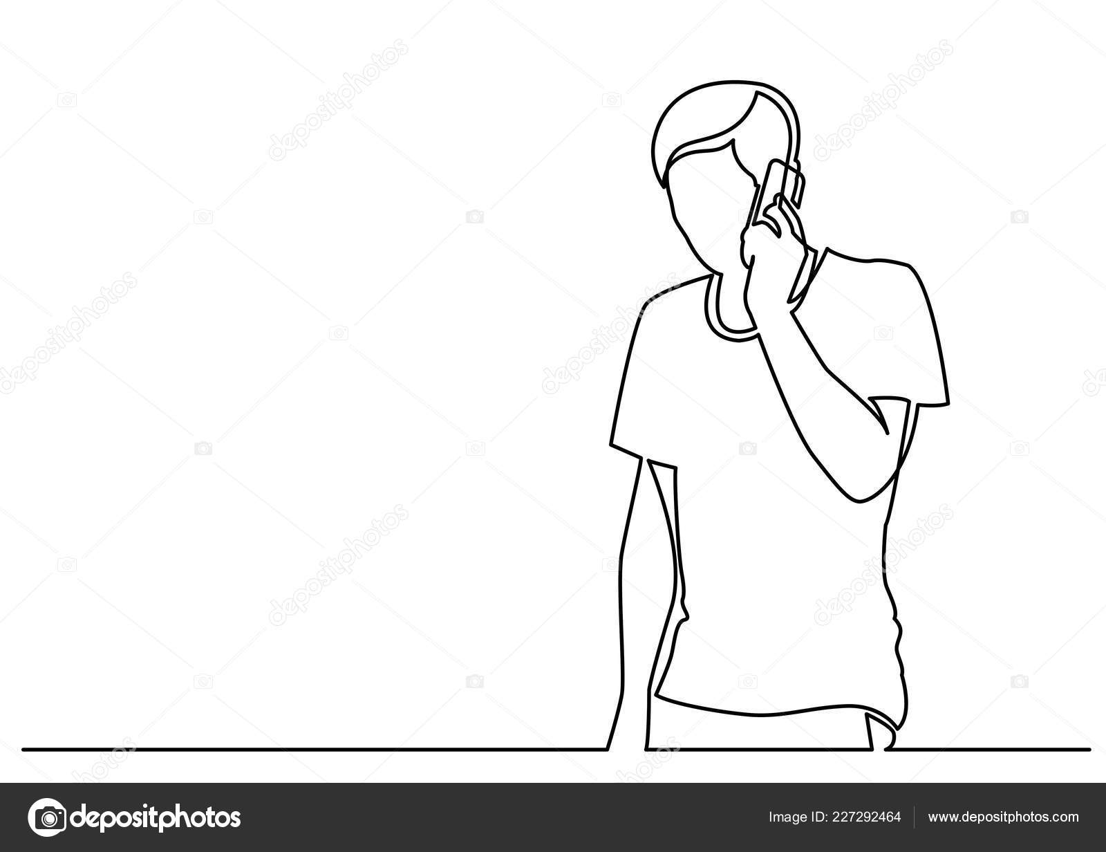 Desenho Linha Contínua Jovem Falando Telefone Celular Vetor de stock de  ©OneLineStock 227292464, image size:1600x1232