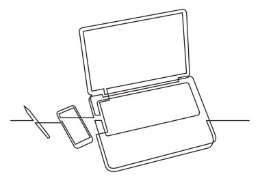 dizüstü bilgisayar telefon ve kalem sürekli çizgi çizme