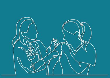 Doktor yapma aşılama için kadını vurdu sürekli çizgi çizme