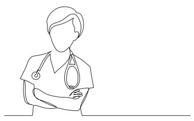 sürekli vektör çizim için bir çapraz kolları olan kadın doktor