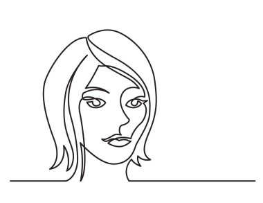 Beyaz arka plan üzerinde genç kadın portresi sürekli çizgi çizme