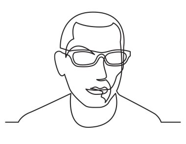 Continuous line drawing of man in sunglasses on white background vector Continuous line drawing of man in sunglasses on white background vector