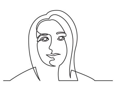 Beyaz arka plan üzerinde güzel bir kadın portresi sürekli çizgi çizme