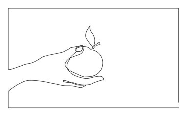 Continuous line drawing of hand giving apple vector Continuous line drawing of hand giving apple vector