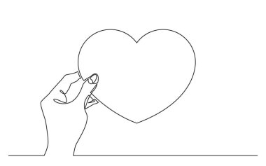 kalp simgesi tutan elin sürekli çizgi çizme