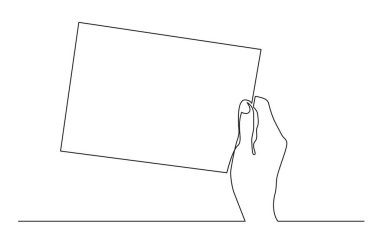 karton işareti tutan elin sürekli çizgi çizme