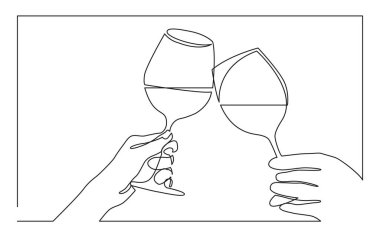 iki el ile şarap gözlük tezahürat sürekli çizgi çizme