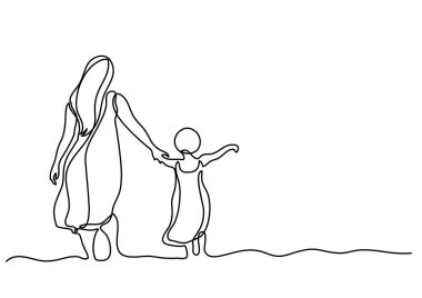 Anne ve çocuk deniz sürekli çizgi çizme