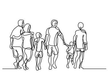 mutlu aile genişletilmiş yürüme sürekli çizgi çizme