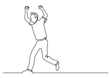 Eller yukarı ile mutlu çalışan adamın sürekli çizgi çizme