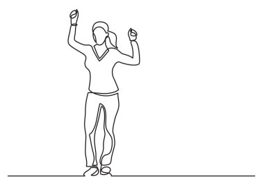 Yumruklarını tutarak tezahürat kadının sürekli çizgi çizme