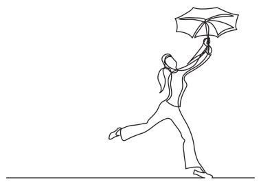 mutlu kadın şemsiye ile dans sürekli çizgi çizme