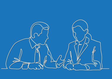 iş adamı ve iş kadın tartışırken iş süreci - sürekli çizgi çizme oturan