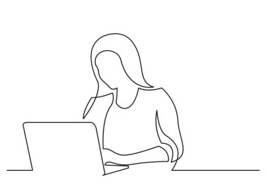 dizüstü bilgisayar - çizim için sürekli çalışan kadın