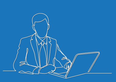 Dizüstü bilgisayarda çalışan işadamı - tek çizgi çizimi