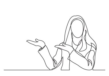 bir şey - tek çizgi çizme gösterilen kadın