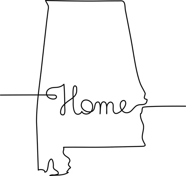 Línea Continua Dibujo Alabama Home Sign — Vector de stock