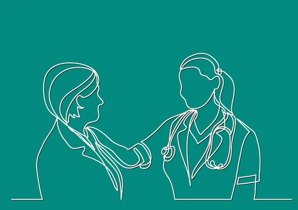 医生和女患者谈话的连续线画 — 图库矢量图片
