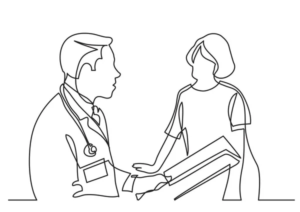 Desenho Linha Contínua Consultas Médicas Com Paciente —  Vetores de Stock