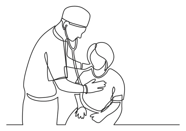 Dibujo Línea Continua Del Médico Examinando Paciente Femenino — Vector de stock