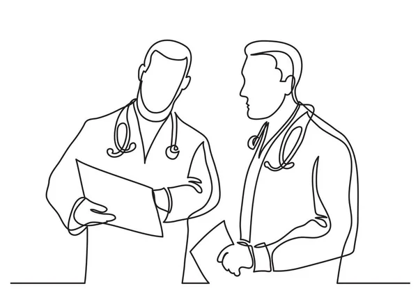Desenho Linha Contínua Médicos Discutindo Diagnóstico — Vetor de Stock