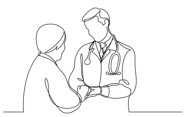 Linha Vetorial Contínua Desenho Médico Consultoria Paciente Sênior — Vetor de Stock